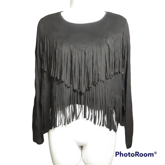 Forever 21 Tassle Crop top Size Medium Black - Picture 1 of 3
